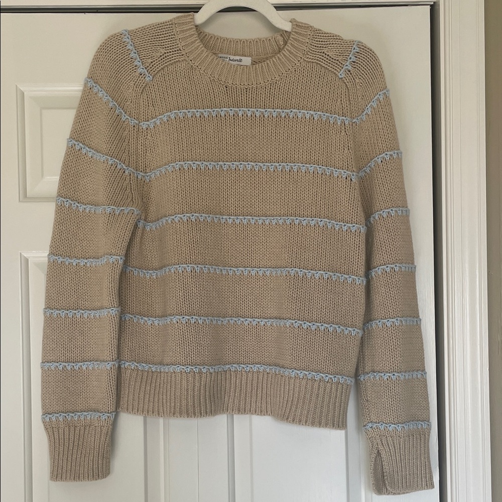 Madewell Beige and Light Blue Striped Sweater